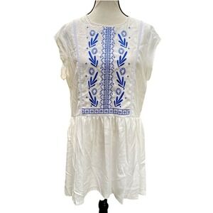 Rieley Collection Women's Embroidered Mini Dress Large White Boho Cottagecore‎